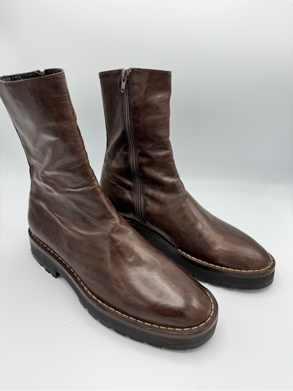 Ann Demeulemeester RARE chocolate brown Vintage Y2K  WOMENS Size 9 zip boots